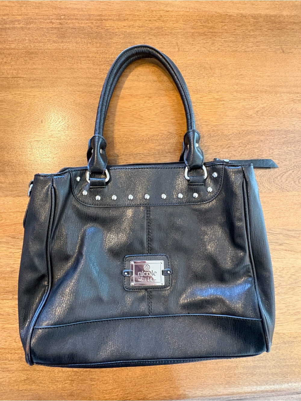 Nicole Miller Black Faux-Leather handbag  with Stud Accents